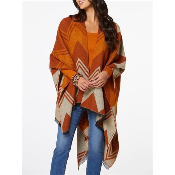Women's Travel Plaid Shawl Wrap Open Front Poncho Cape for Fall Winter - Picture 4 of 7